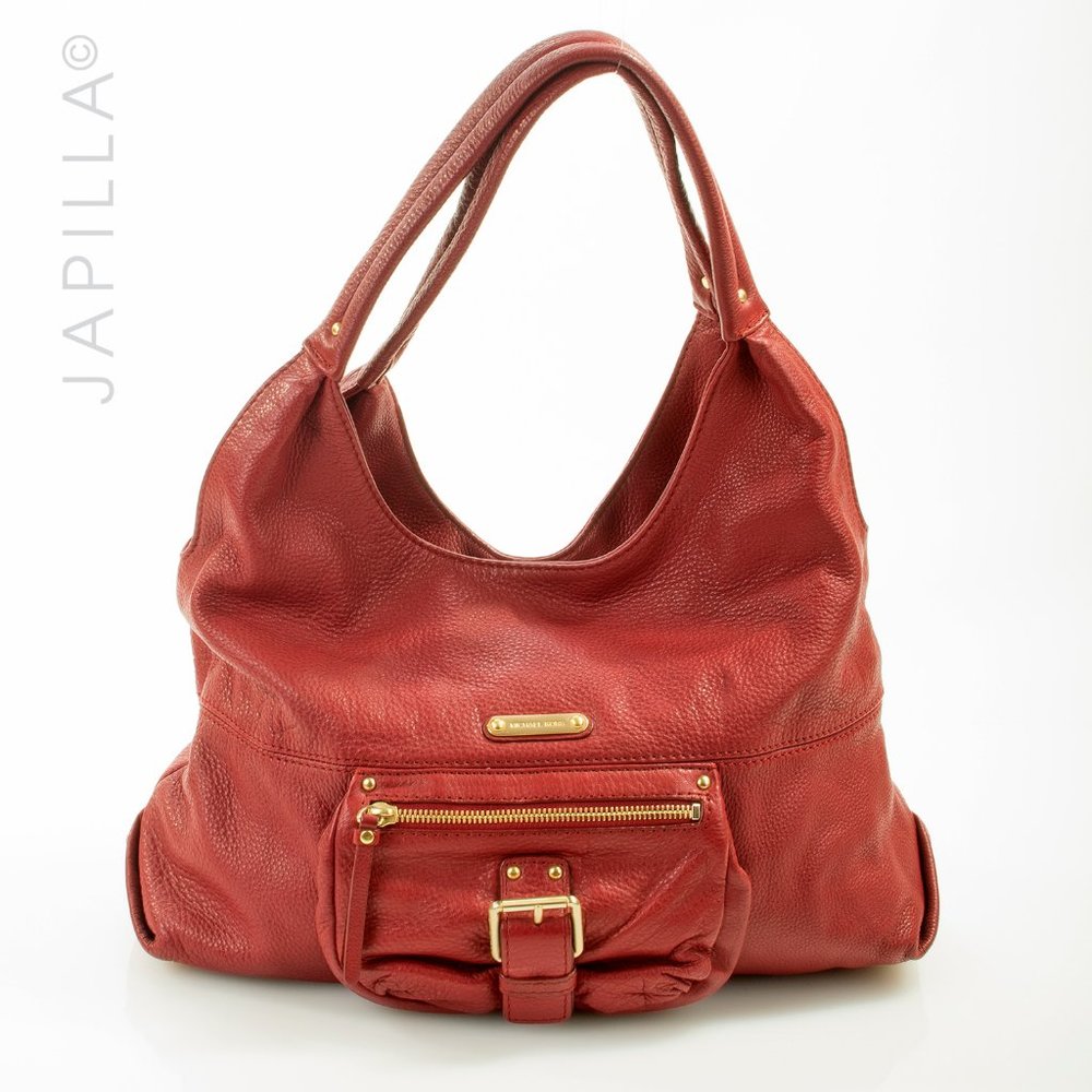 MICHAEL KORS RED CARRYALL LEATHER SATCHEL